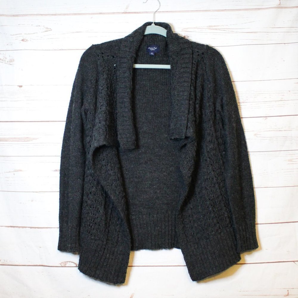 American Eagle Knit Cardigan‎ Gray Metallic Sweater